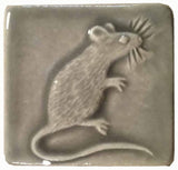 Mouse 2"x2" Ceramic Handmade Tile - Gray Glaze