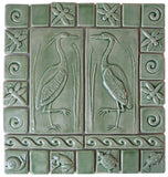 Set Of Two 4"x8" Heron Ceramic Handmade Tiles with 2" and 3" Border - Spearmint Glaze