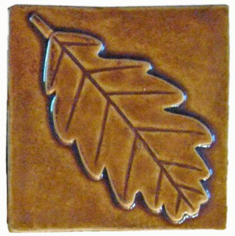 Oak Leaf 4"x4" Ceramic Handmade Tile - Honey Glaze
