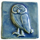 Owl 2"x2" Ceramic Handmade Tile - Watercolor Blue Glaze