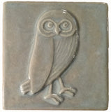 Owl facing right 4"x4" Ceramic Handmade Tile - Celadon Glaze