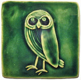 Owl 4"x4" Ceramic Handmade Tile - Leaf Green Glaze