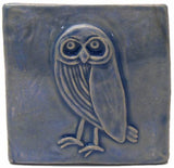 Owl 4"x4" Ceramic Handmade Tile - Watercolor Blue Glaze