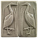 Set Of Two 2"x4" Heron Ceramic Handmade Tiles - Gray Glaze