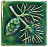 Pine 4"x4" Ceramic Handmade Tile - Leaf Green Glaze