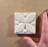 Pointed Ovals 3"x3" Ceramic Handmade Tile - White Glaze Size Reference