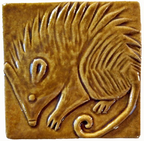 Possum 4"x4" Ceramic Handmade Tile - Honey Glaze