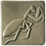 Preying Mantis 4"x4" Ceramic Handmade Tile - Gray Glaze