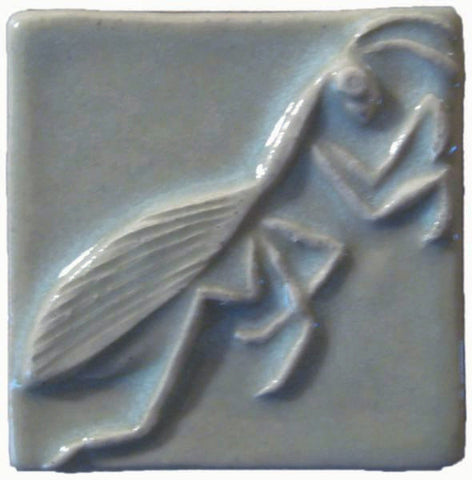 Preying Mantis 2"x2" Ceramic Handmade Tile - Celadon Glaze