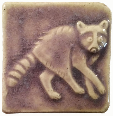 Raccoon 2"x2" Ceramic Handmade Tile - Hyacinth Glaze