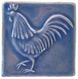 Rooster 4"x4" Ceramic Handmade Tile - Watercolor Blue Glaze