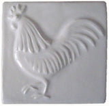 Rooster 4"x4" Ceramic Handmade Tile - White Glaze