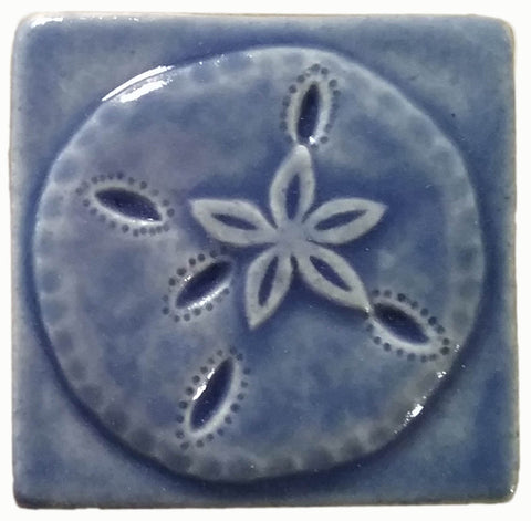 Sand dollar 3"x3" Ceramic Handmade Tile - watercolor blue glaze