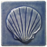 Scallop 3"x3" Ceramic Handmade Tile - watercolor blue glaze