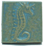Seahorse 2"x2" Ceramic Handmade Tile - Celadon Glaze