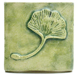 Single Ginkgo Leaf 3"x3" Ceramic Handmade Tile - Spearmint Glaze