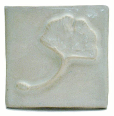 Single Ginkgo Leaf 3"x3" Ceramic Handmade Tile - White Glaze