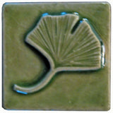 Single Ginkgo 2"x2" Ceramic Handmade Tile - Spearmint Glaze