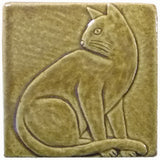 Sitting Cat 4"x4" Handmade Ceramic tile - Honey Glaze