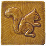 Squirrel 1 Facing Right 4"x4" Ceramic Handmade Tile - Honey Glaze