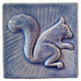 Squirrel 1 Facing Right 4"x4" Ceramic Handmade Tile - Watercolor Blue Glaze