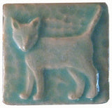 Standing Cat 2"x2" Ceramic Handmade Tile - Pacific Blue Glaze