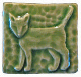 Standing Cat 2"x2" Ceramic Handmade Tile - Spearmint Glaze