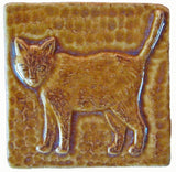 Standing Cat 3"x3" Ceramic Handmade Tile - Honey Glaze