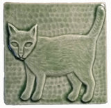 Standing Cat 4"x4" Ceramic Handmade Tile - Spearmint Glaze