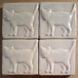 Standing Cat 3"x3" Ceramic Handmade Tile - White Glaze Grouping