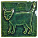 Standing Cat 4"x4" Ceramic Handmade Tile - Leaf Green Glaze