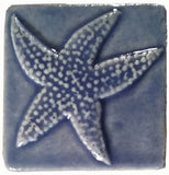starfish 3"x3" Ceramic Handmade Tile - watercolor blue glaze