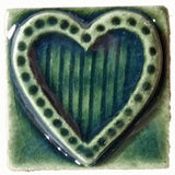 Striped Heart 2"x2" Ceramic Handmade Tile - Leaf Green Glaze