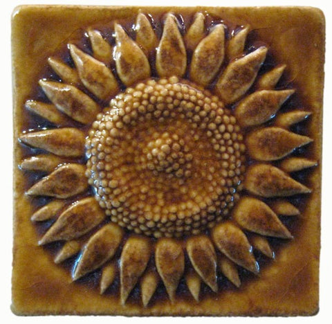 Sunflower 3"x3" Ceramic Handmade Tile - Honey Glaze