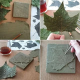 Sycamore Leaf 4"x4" Ceramic Handmade Tile - sculpting