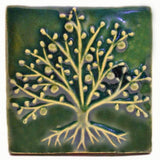The Tree Of Life 4"x4" Ceramic Handmade Tile - Leaf Green Glaze