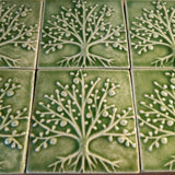 The Tree Of Life 4"x4" Ceramic Handmade Tile - Spearmint Glaze Grouping