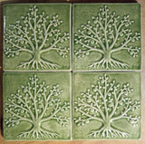 Tree Of Life 6"x6" Ceramic Handmade Tile - Grouping Spearmint Glaze