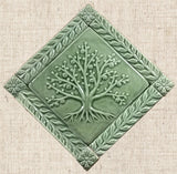 6"x6" Tree of Life Ceramic Handmade Tiles With 1" Border - spearmint Glaze