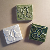 Triple Ginkgo Leaf 3"x3" Ceramic Handmade Tile - multi Glaze