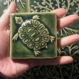 Turtle 3"x3" Ceramic Handmade Tile - leaf green glaze