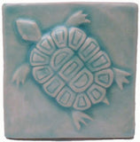 Turtle 4"x4" Ceramic Handmade Tile - Pacific Blue Glaze