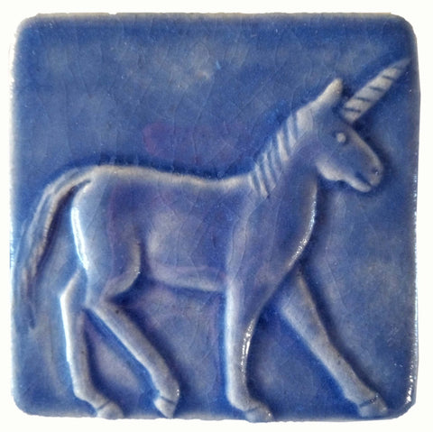 Unicorn 4"x4" Ceramic Handmade Tile - Watercolor Blue Glaze