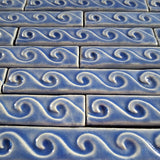 Wave 1"x6" Border Ceramic Handmade Tile - Watercolor Blue Grouping