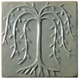 Willow Tree 6"x6" Ceramic Handmade Tile - Celadon Glaze