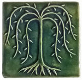 Willow Tree 6"x6" Ceramic Handmade Tile - Leaf Green Glaze