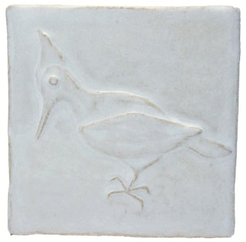 Woodpecker 4"x4" Ceramic Handmade Tile - White Glaze