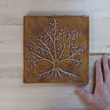 Tree Of Life 8.5"x8.5" Ceramic Handmade Tile - Honey Glaze Size Reference