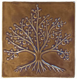 Tree Of Life 8.5"x8.5" Ceramic Handmade Tile - Honey Glaze