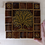 Elm Tree Ceramic Handmade Tile With 2" Border - Amber Brown Glaze Size reference